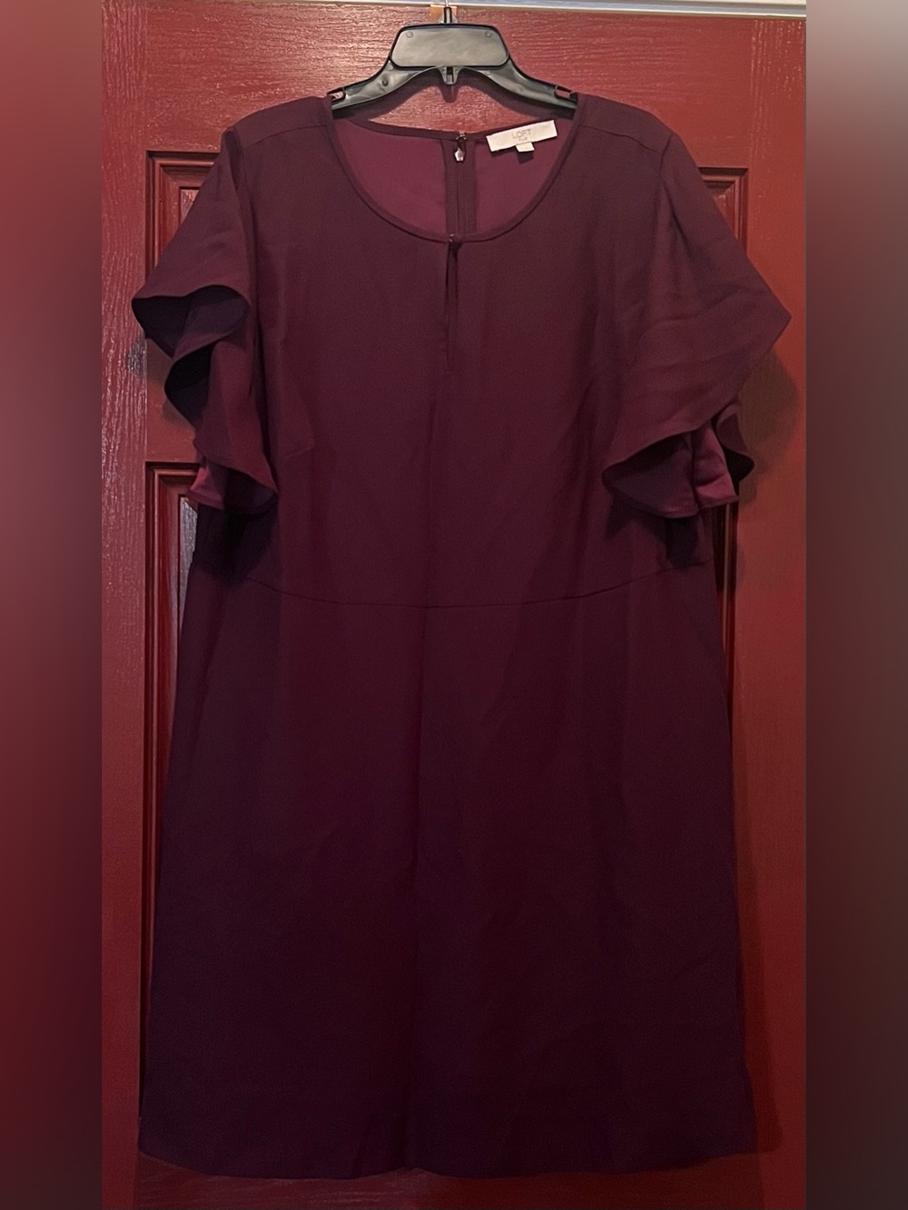 LOFT Plum Ruffle Sleeve Midi Dress